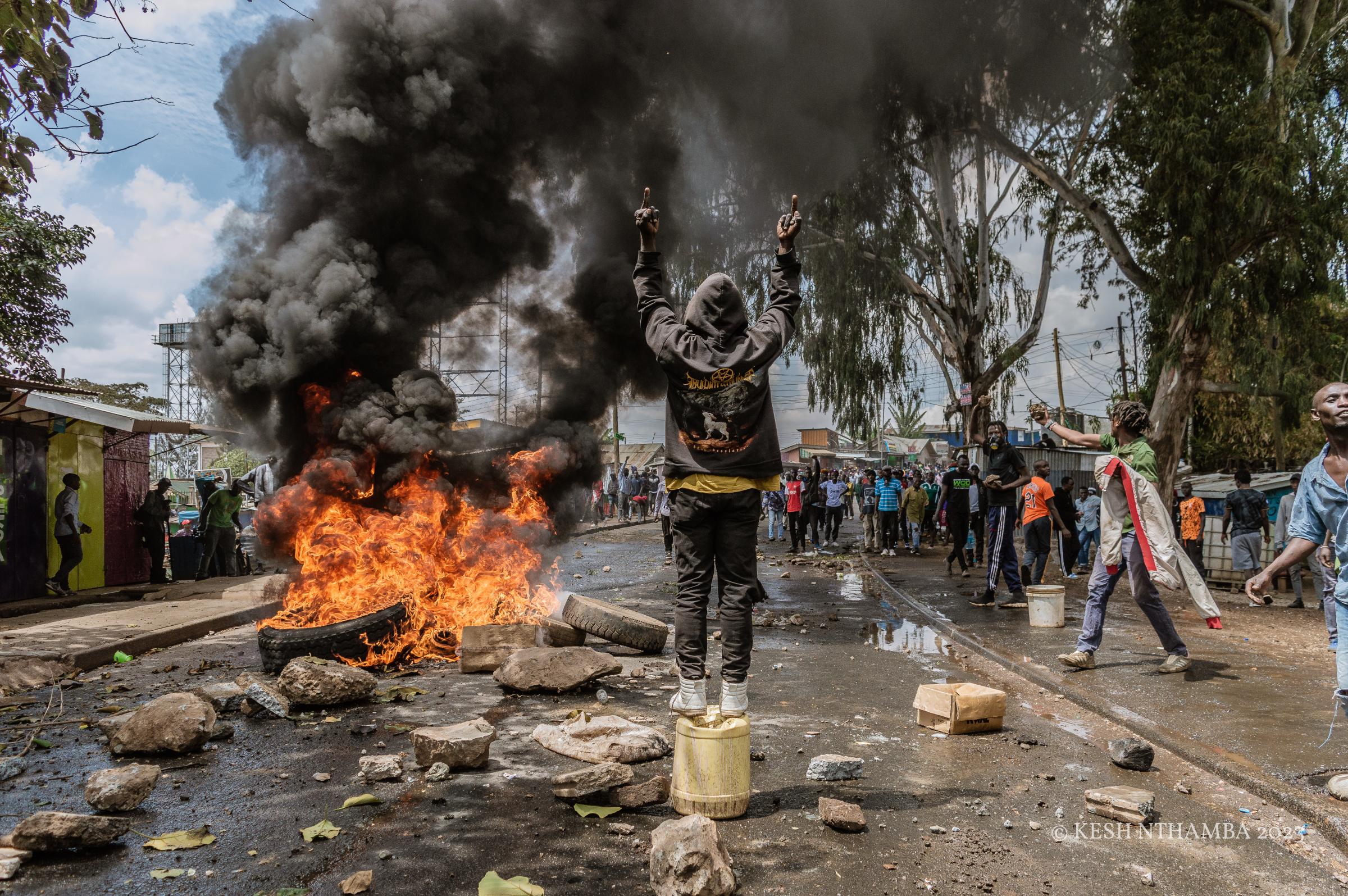 Anti-government Kibera Protests - A protestor during the anti-government demonstrations...