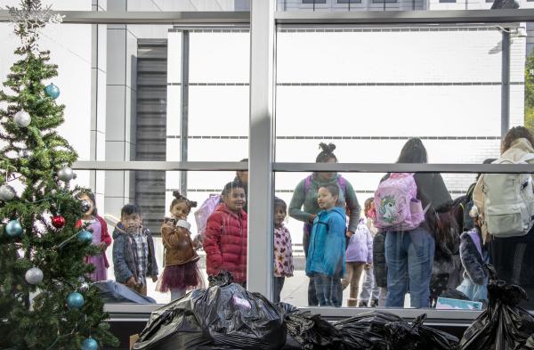 Image from Bay Area Work - Students from Guadalupe Elementary School line up outside...