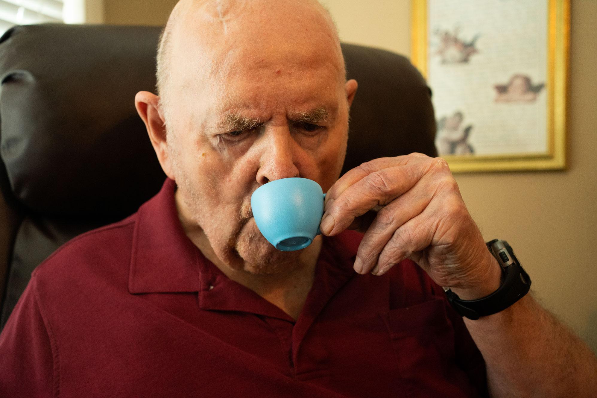 Love and Life in Hospice  - Vic takes a sip from his tea.