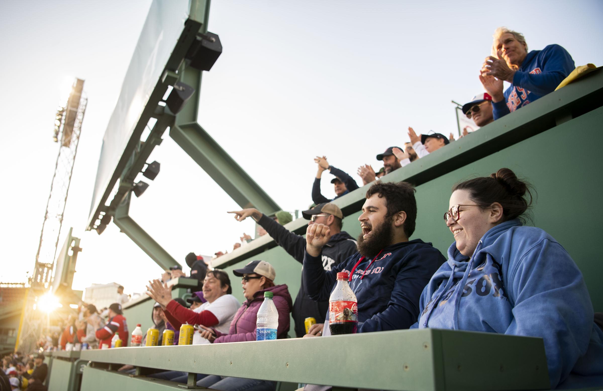 The 2023 Boston Red Sox  - April 1, 2023, Boston, MA: Fans cheer on top of the Green...