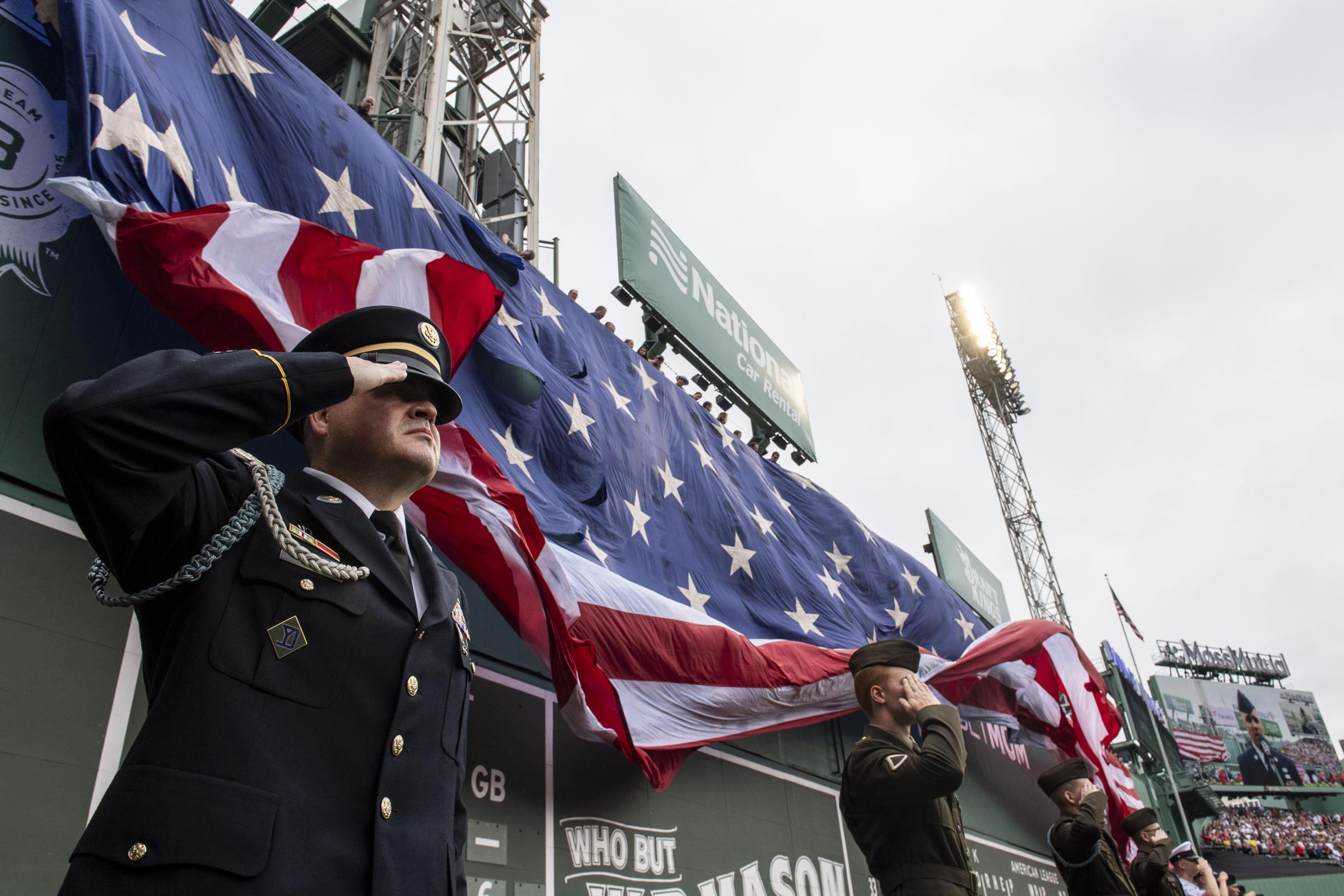 The 2023 Boston Red Sox  - July 4, 2023, Boston, MA: Military personnel stand at...