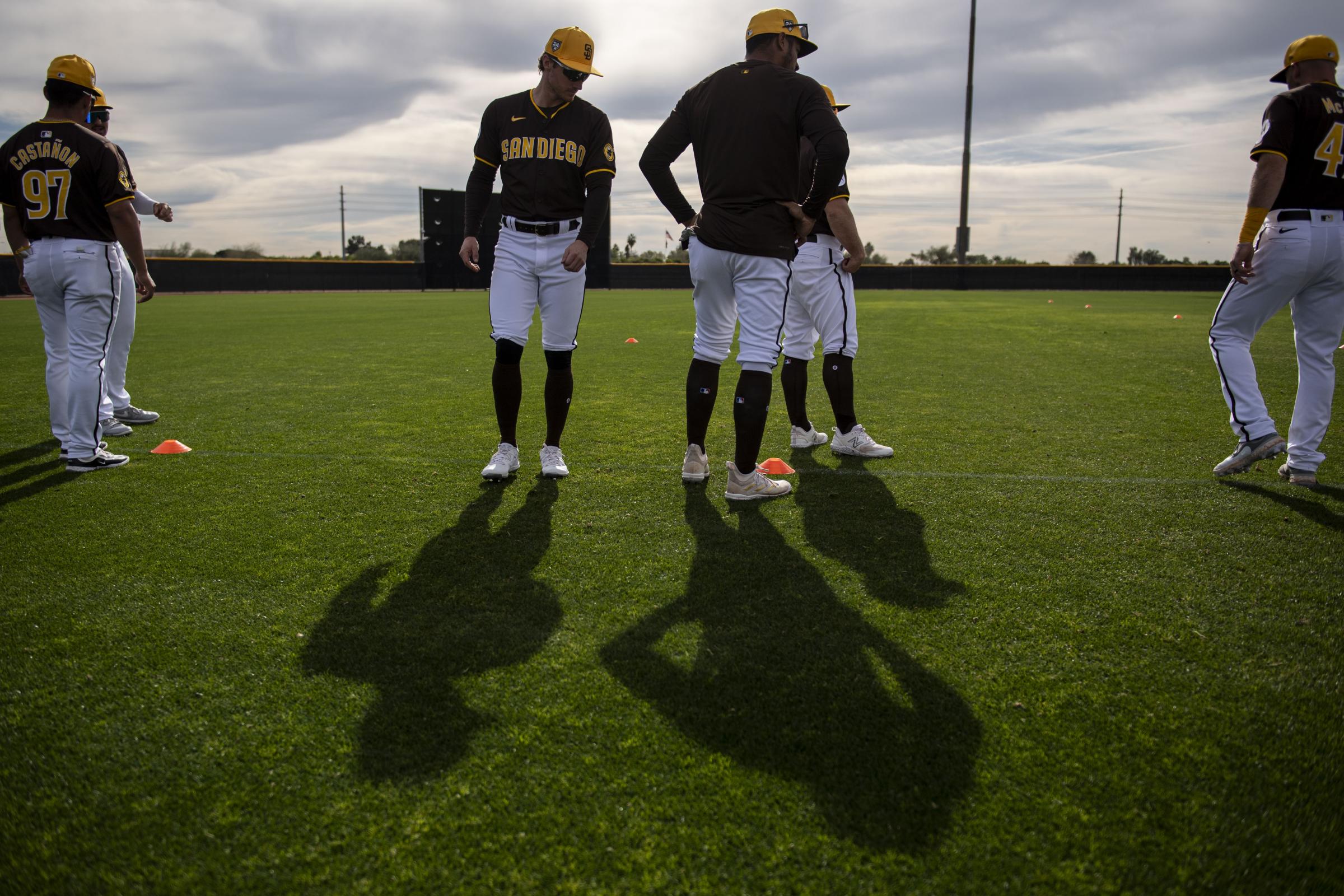 The 2024 San Diego Padres - PEORIA, ARIZONA - FEBRUARY 24: Players warm up during...
