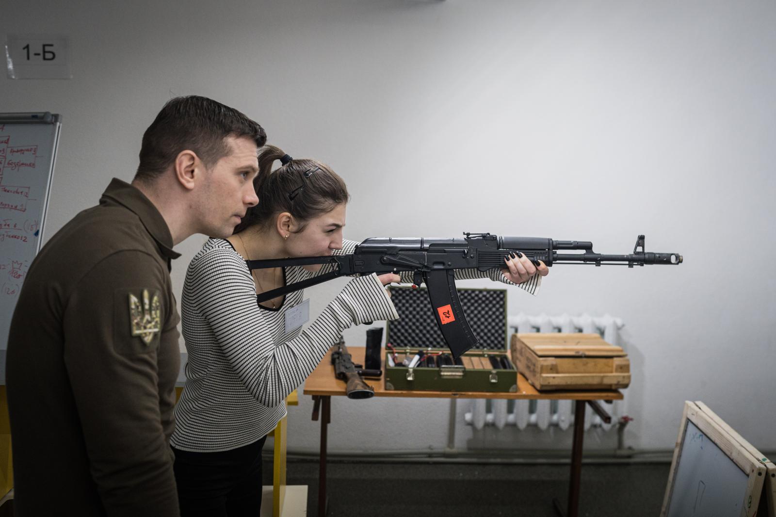 Ukraine: Second year of war - LVIV, UKRAINE - MARCH 7: Military training for teenagers at a school in the Lviv region in which...