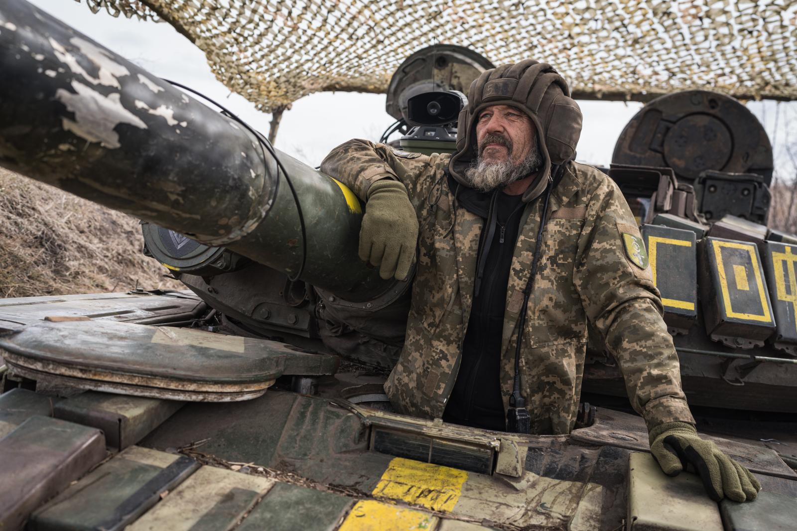 Ukraine: Second year of war - KHARKIV, UKRAINE: Members of the 3rd Iron Tank Brigade during a training near the frontline in...