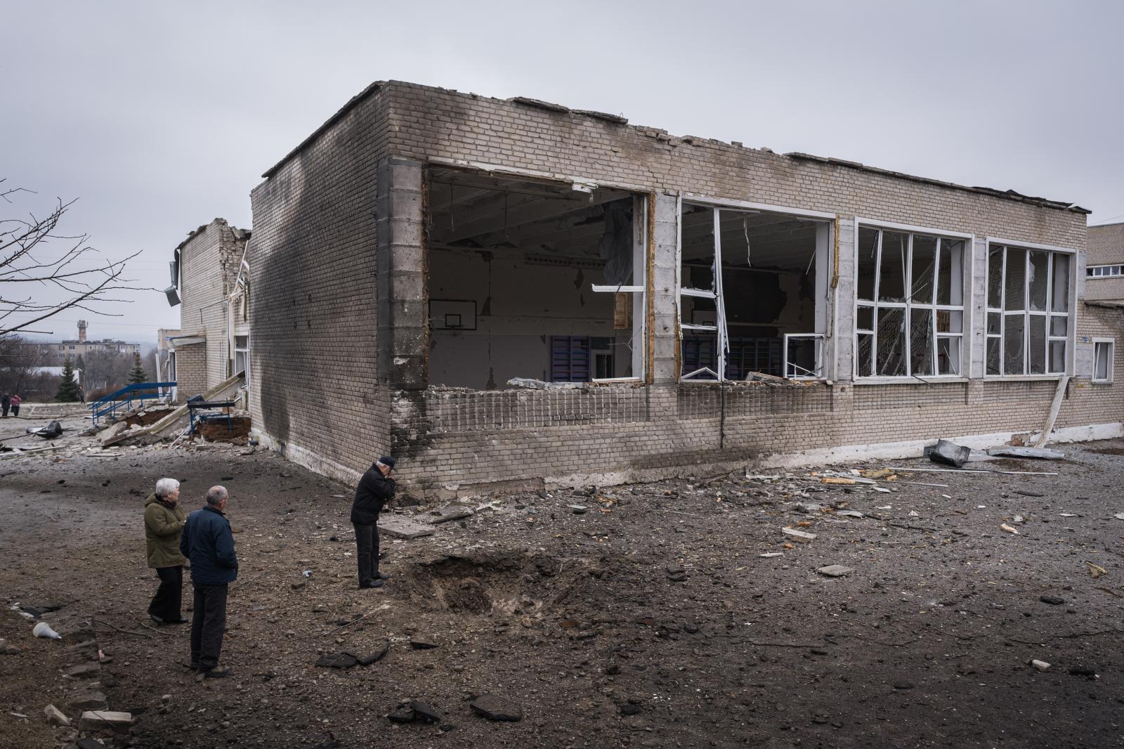 Ukraine: Second year of war - IZYUM, UKRAINE - MARCH 27: View of the shcool destroyed by Shahed drones in Izyum, Ukraine on...