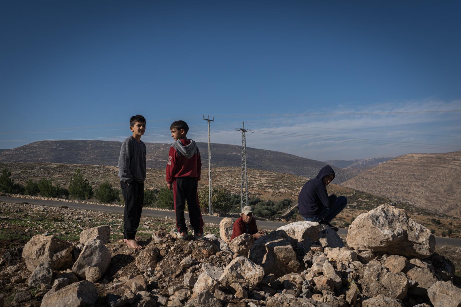 Israel, an announced war - A group of Palestinian children in a village constantly under siege by Israeli settlers.  