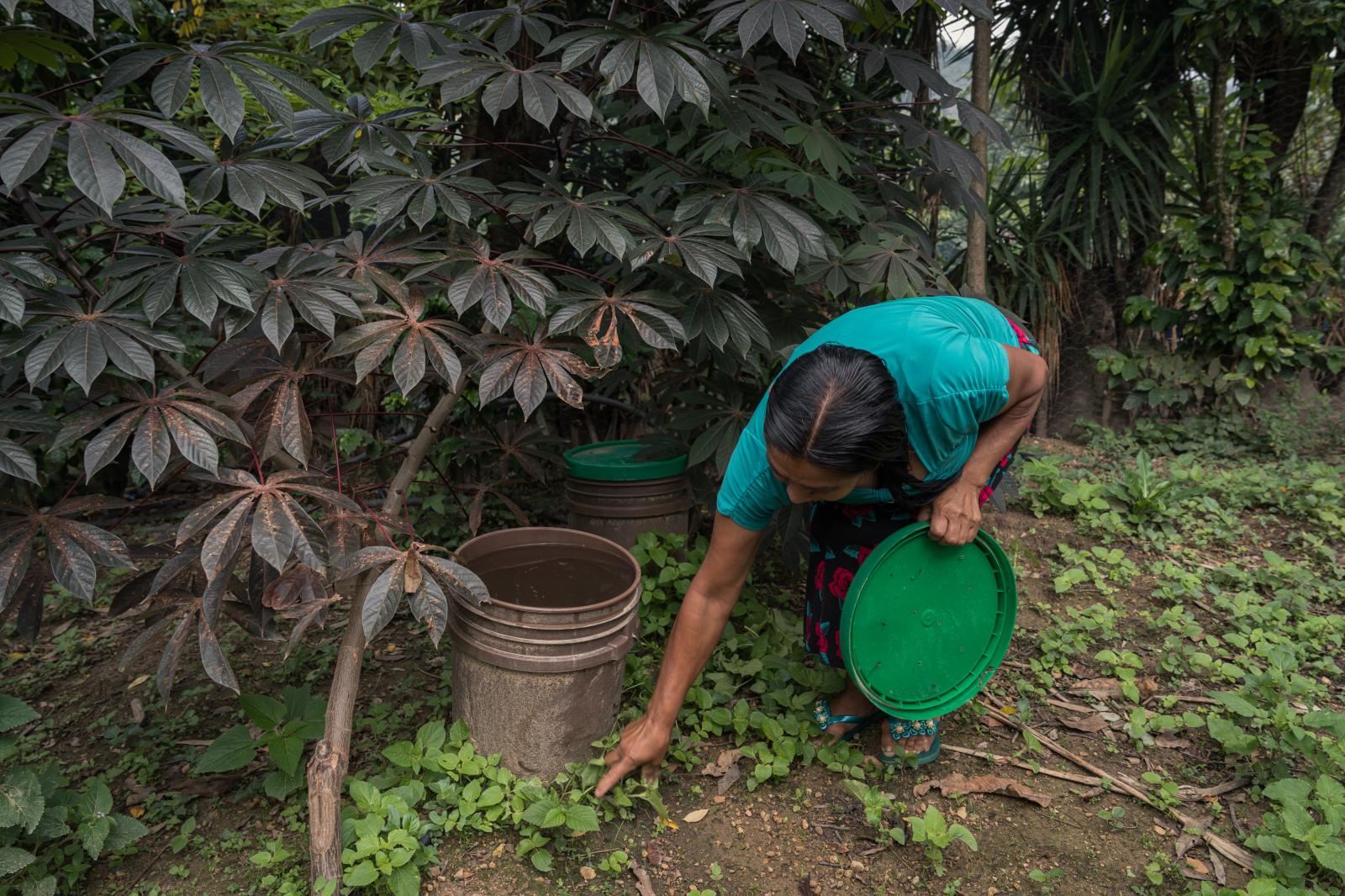 The Dry Corridor: How climate change causes mass migration from Central America - Alicia S&uacute;chite (52) cleans one of the water tanks in the &#39;&Aacute;rbol de...