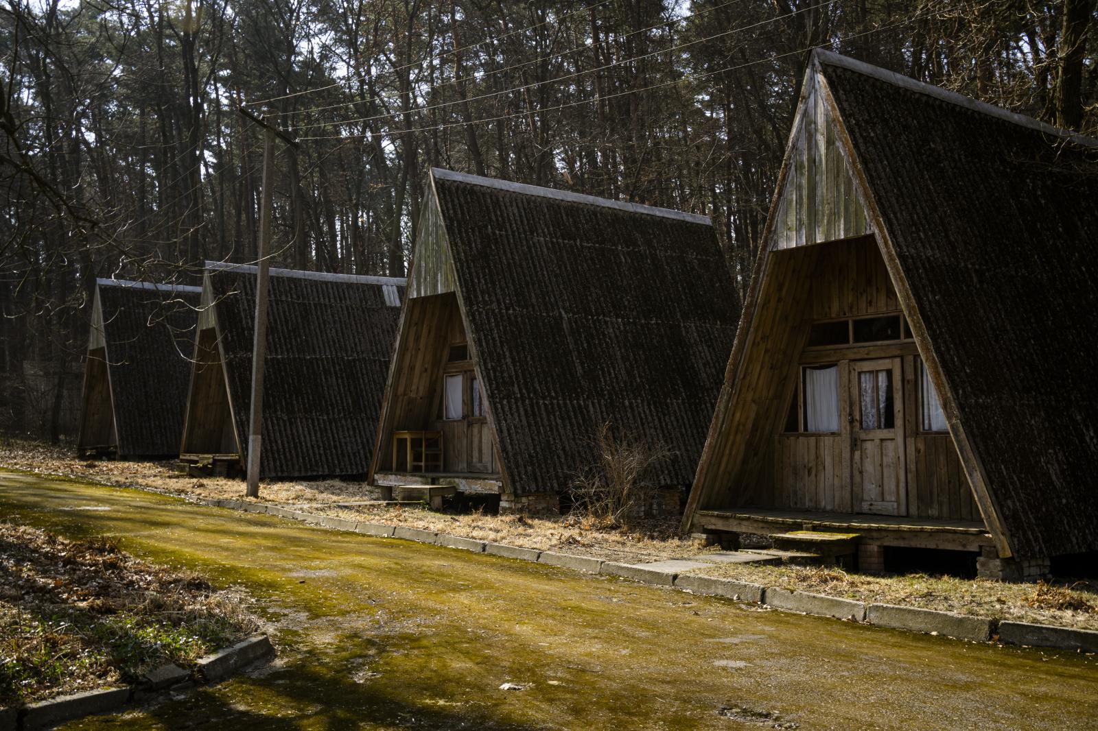Wooden huts in the nature reserve Rostochia.