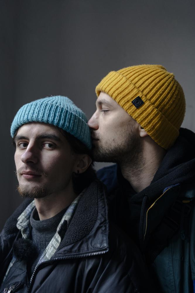 Yehor H. (left), 20, and his bo...studies last year. Lviv Ukraine
