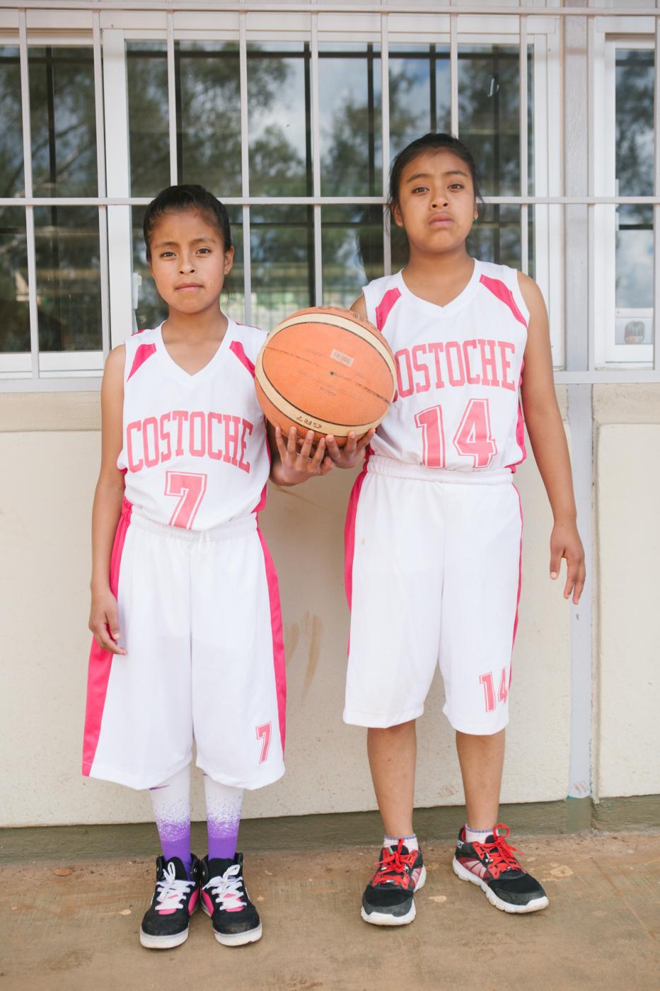 Image from Basketball in the Sierra Norte of Oaxaca - Florida Jose Jose (left), 13, and Maria Jose Rivera, 12,...