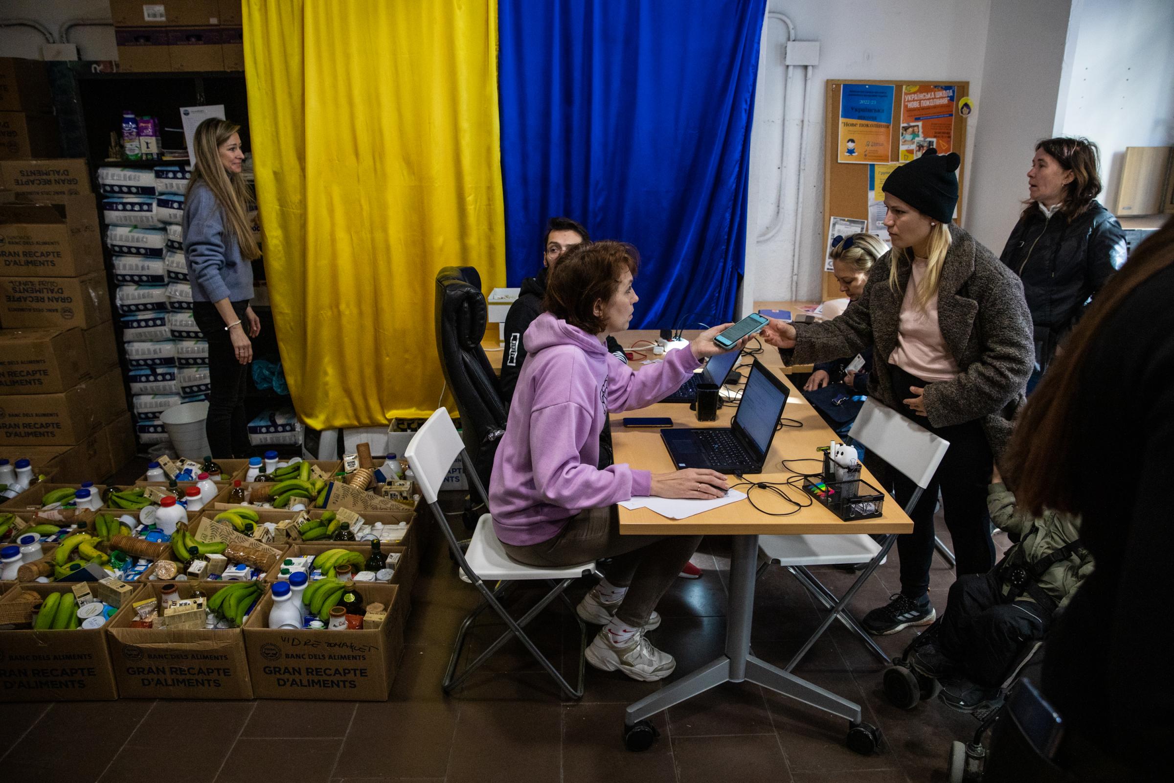 Ukrainian Refugee Association Collects Food And Basic Necessities - BARCELONA, SPAIN - FEBRUARY 09: Ukrainian volunteers...