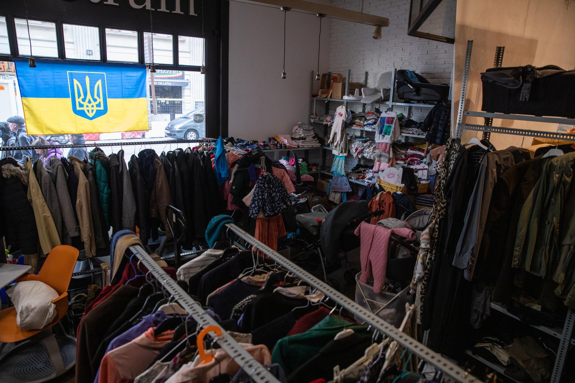 Ukrainian Refugee Association Collects Food And Basic Necessities - BARCELONA, SPAIN - FEBRUARY 09: Room where clothes...