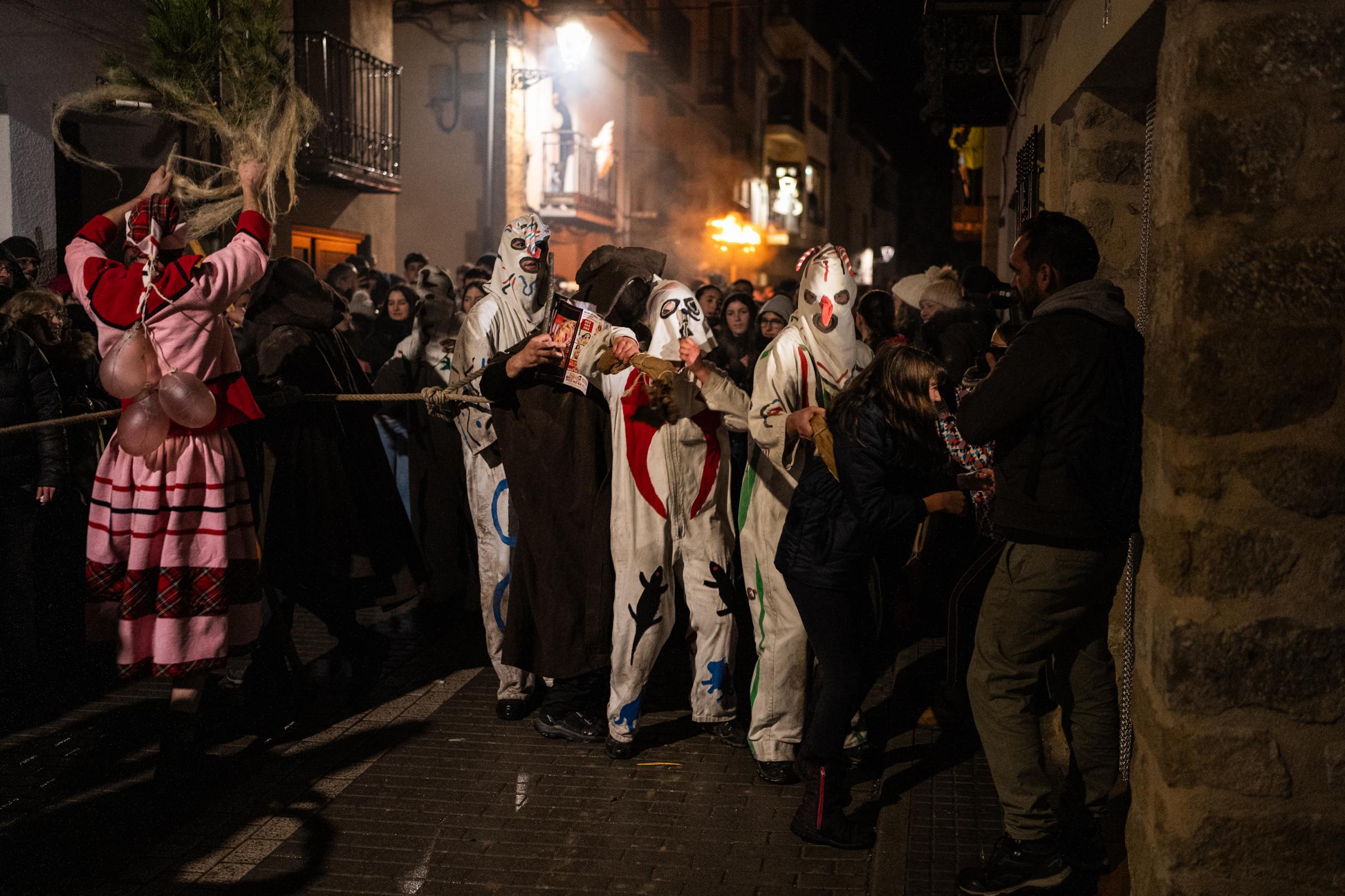 Spanish Villagers Celebrate The Santantona de Forcall, A Medieval Fire Festival - FORCALL, SPAIN - JANUARY 19: The participants of the...