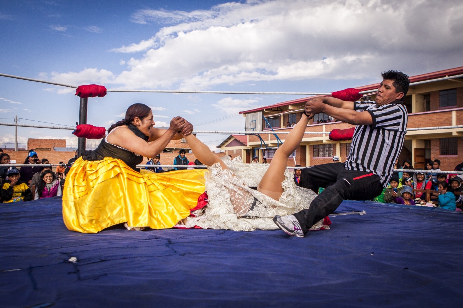  Silvina La Poderosa, 37, and the referee punish Reyna Torres during an exhibition fight in...