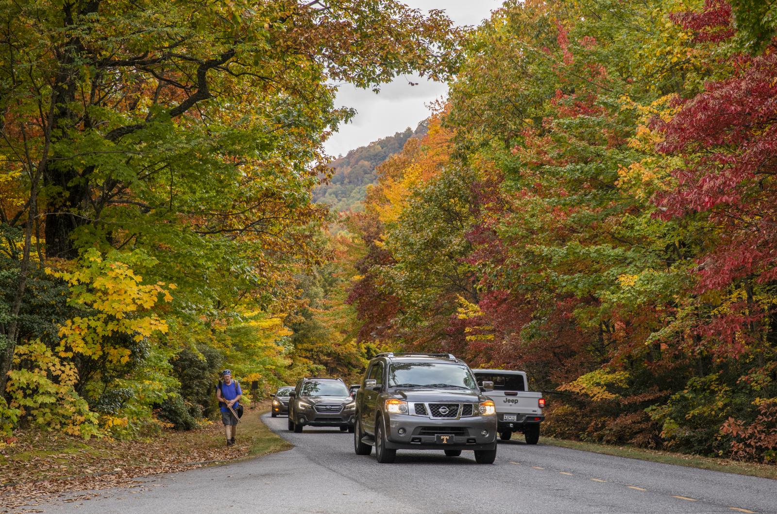 Busy Blue Ridge Parkway in the Fall