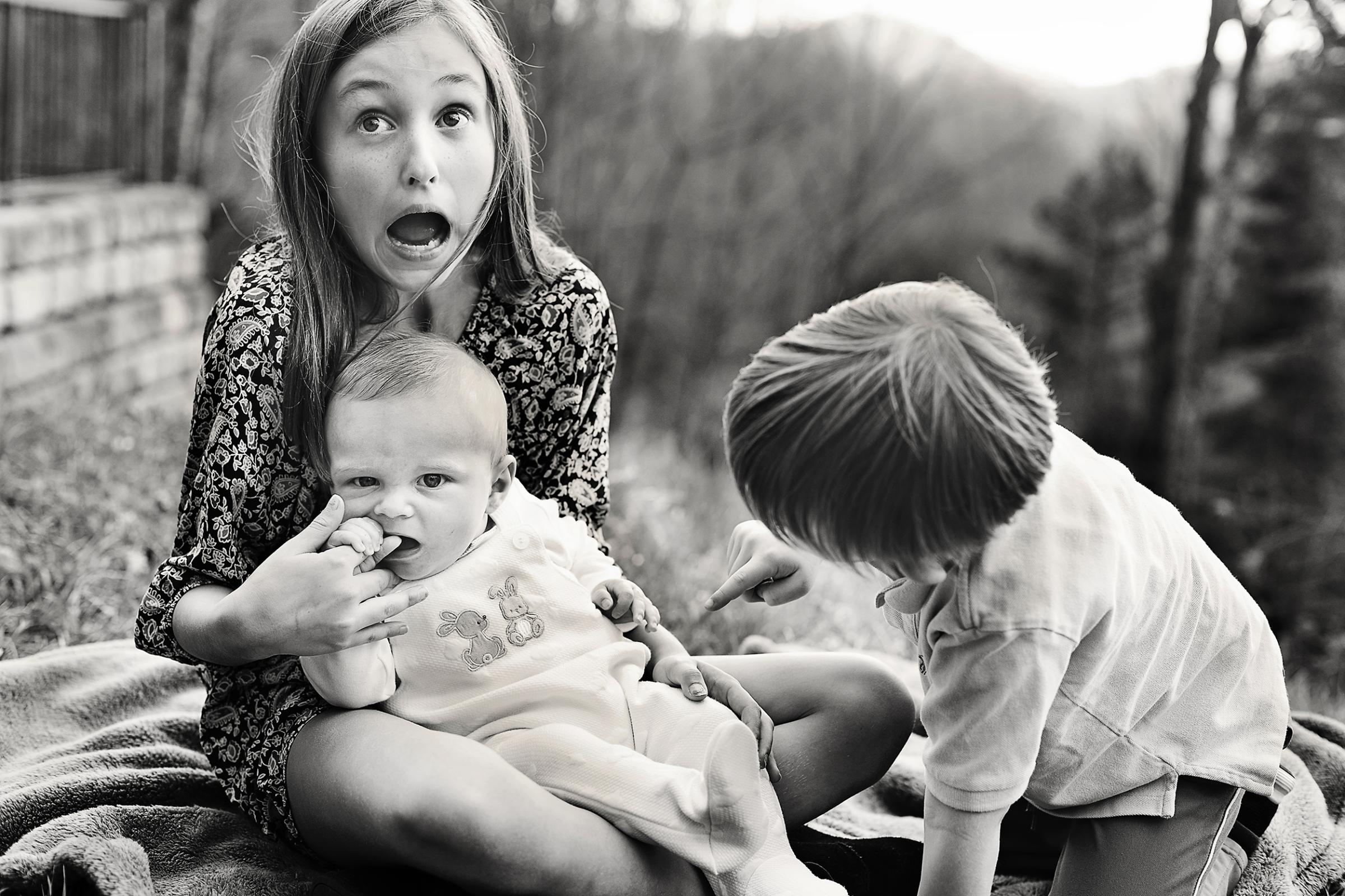 Growing Up - A young girl is surprised by her baby cousin who chomps...