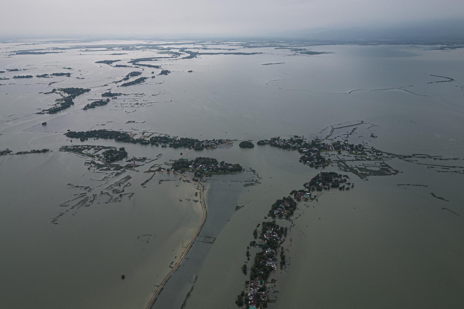  Aerial view of Tahirpur during the floods in July 2023. 