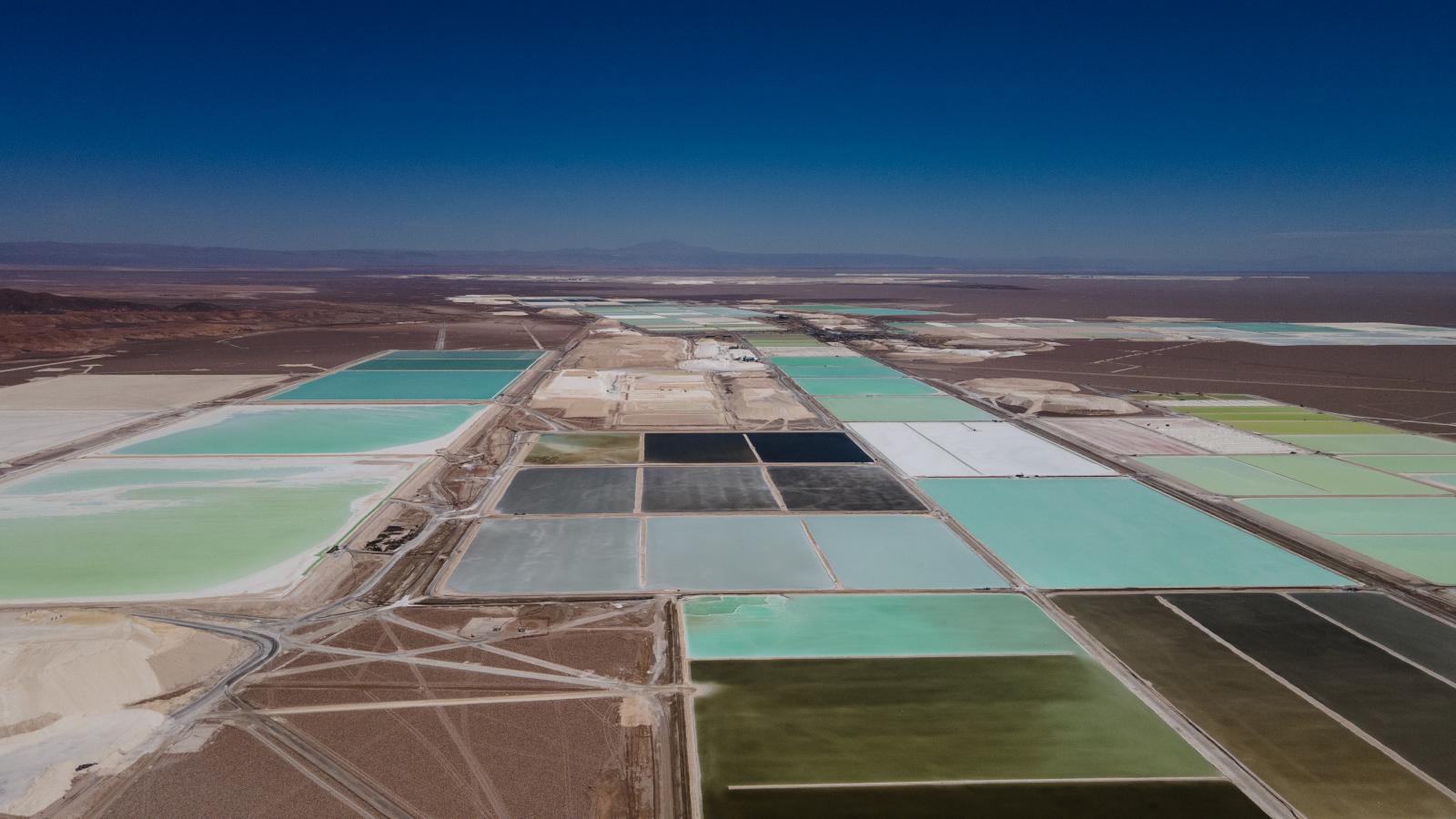 Lithium pools in the Salar de A...ile. SAN PEDRO DE ATACAMA CHILE