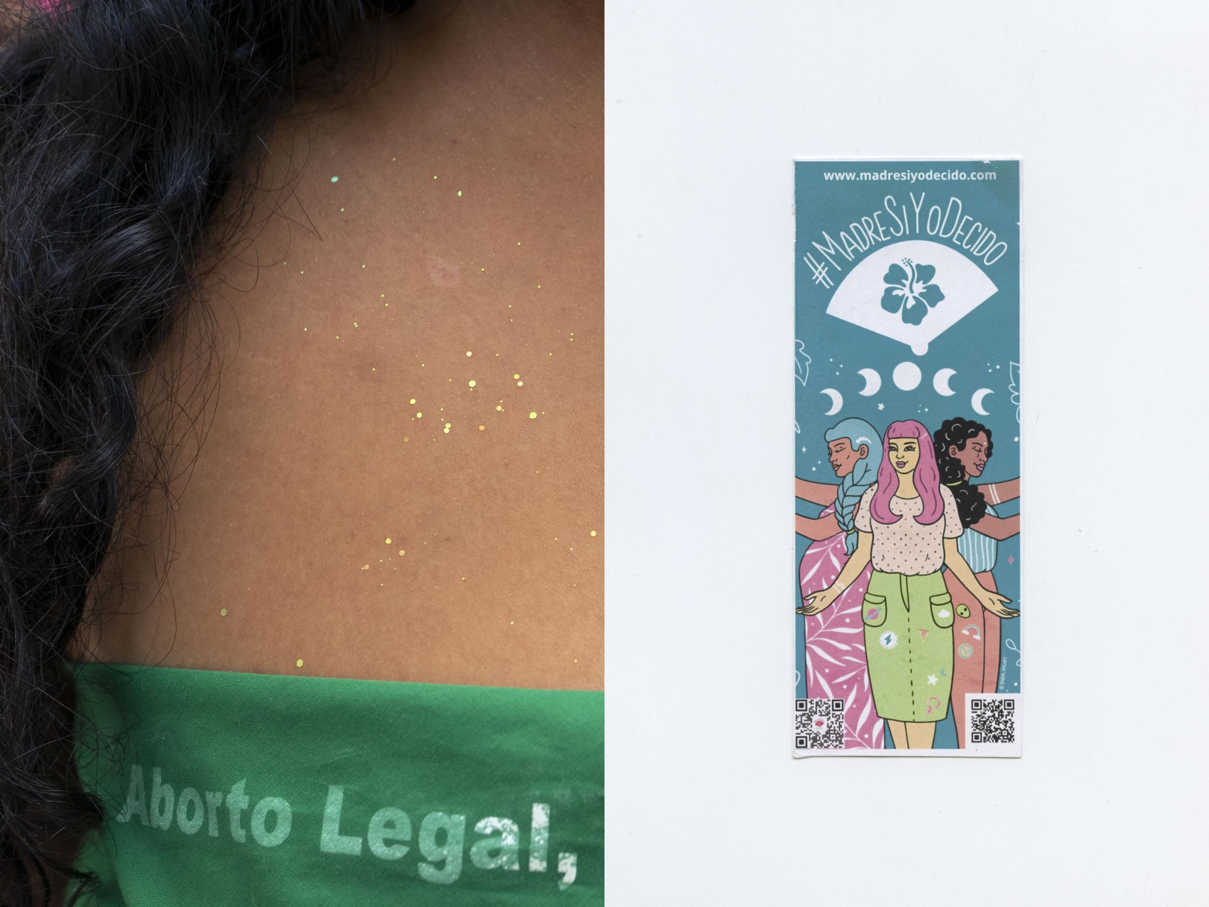 Venezuelan Women March to Repeal Prison Sentences For Those Who Abort and Their Companions | El País - Photo 1: Glitter on the chest of a woman before starting...