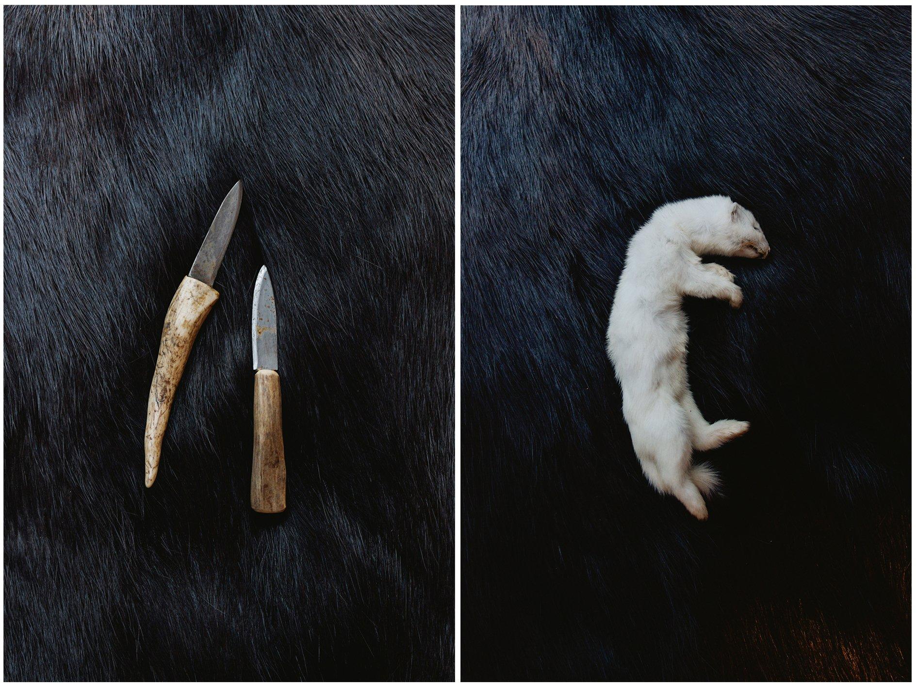 The Last Trappers - National Geographic - LEFT: Skinning knives made with caribou bone handles....