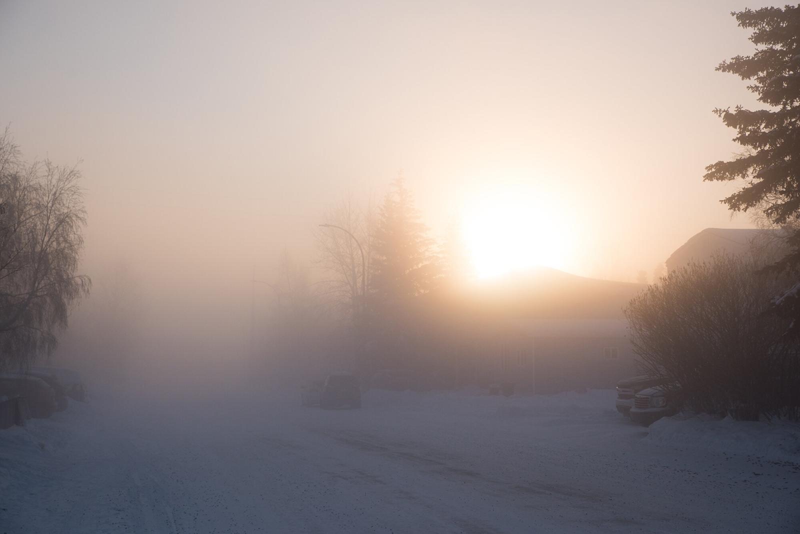 Ice fog covers a neighbourhood ...rritories on February 26, 2021.