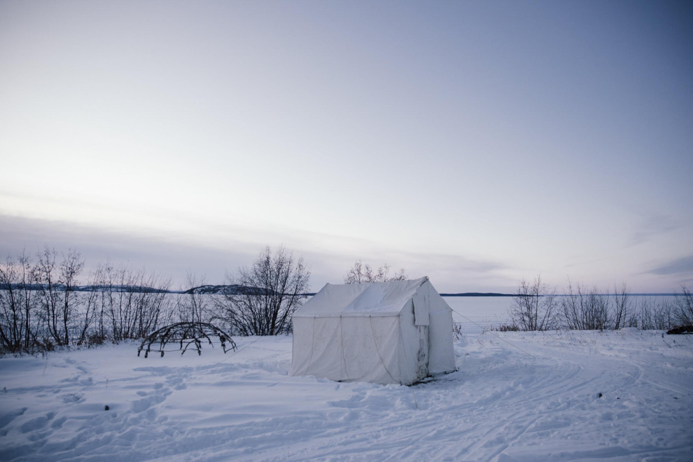 Land of The Ancestors - A wall tent at Catholique Point in Łutsel Kʼe.