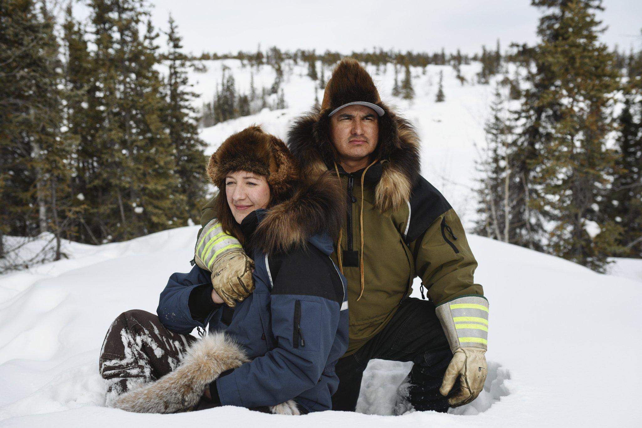 The Last Trappers - National Geographic - Robert Grandjambe and Chloe Dragon Smith in Yellowknife,...