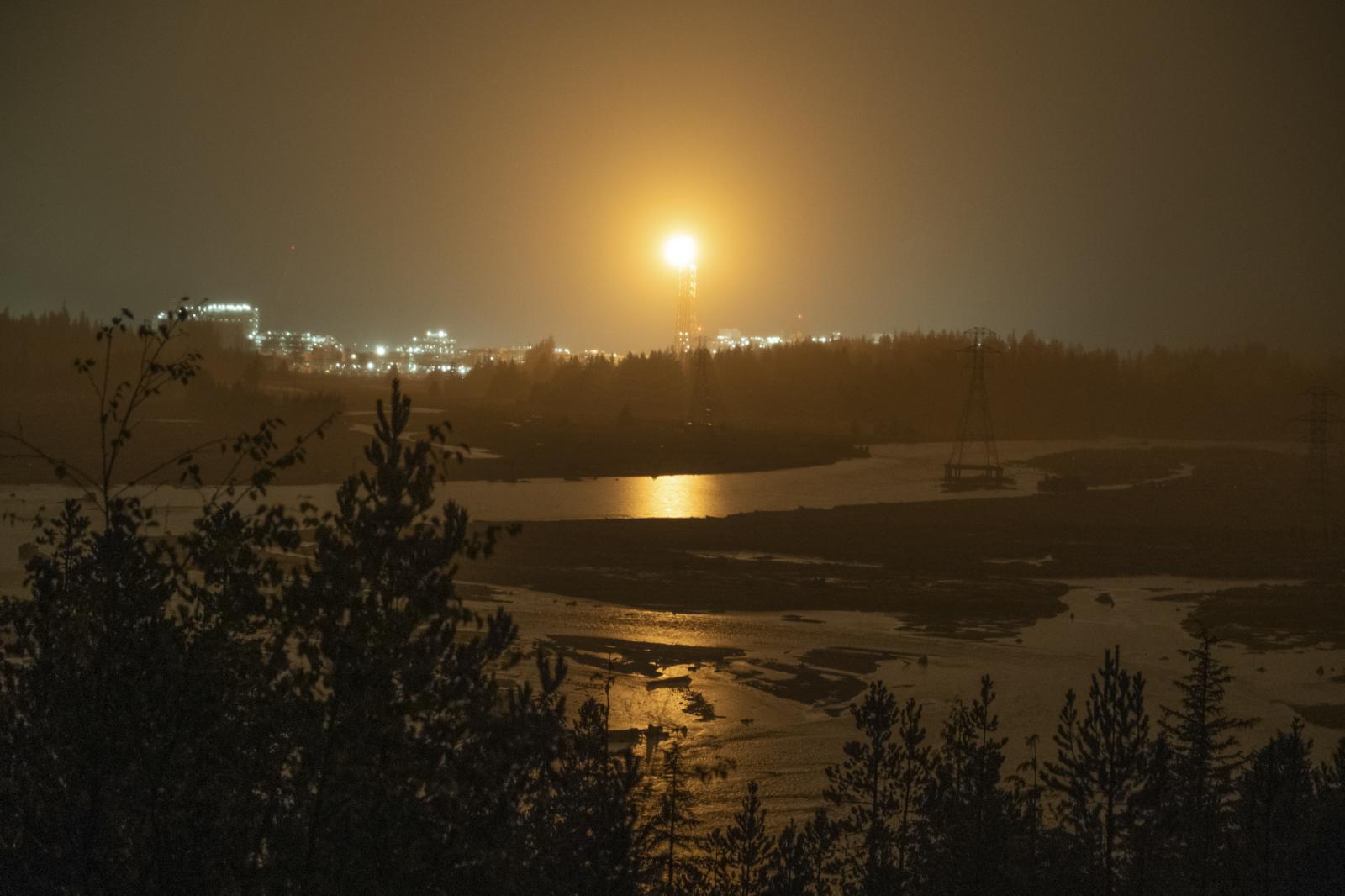 A gas flare from the LNG Canada...mat B.C. on September 30, 2024.