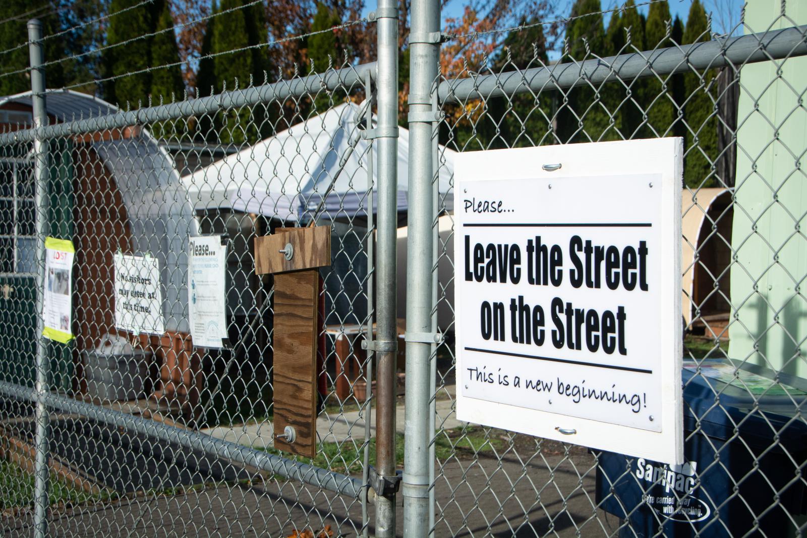 Front Gate at a Community Supported Shelters Safe Spot Community, November 2020