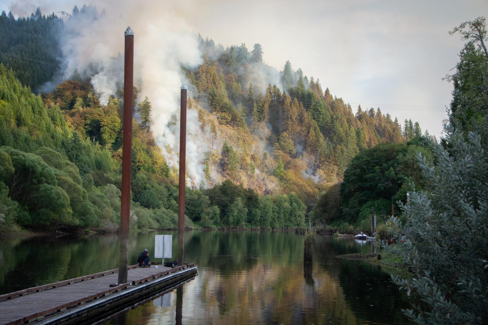 Mapleton Boat Dock, Sweet Creek Fire, August 2020