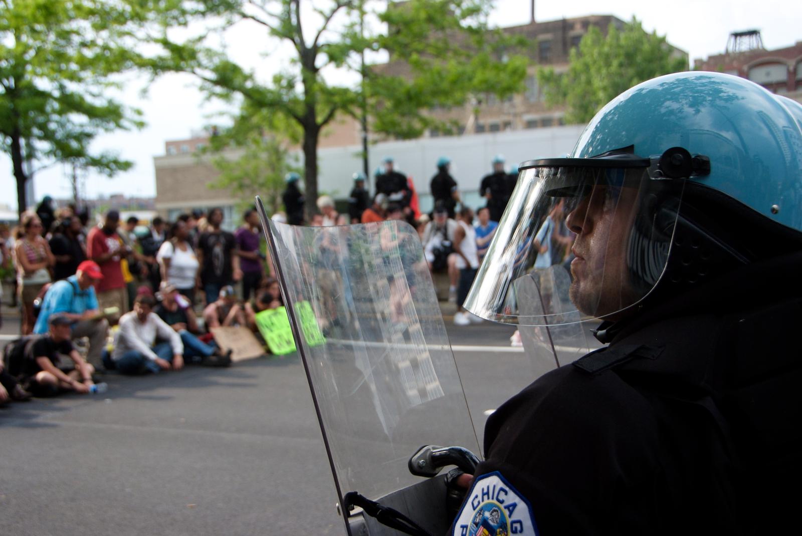 Chicago Police Officer in Riot Gear, No NATO Protests Chicago, May 2012