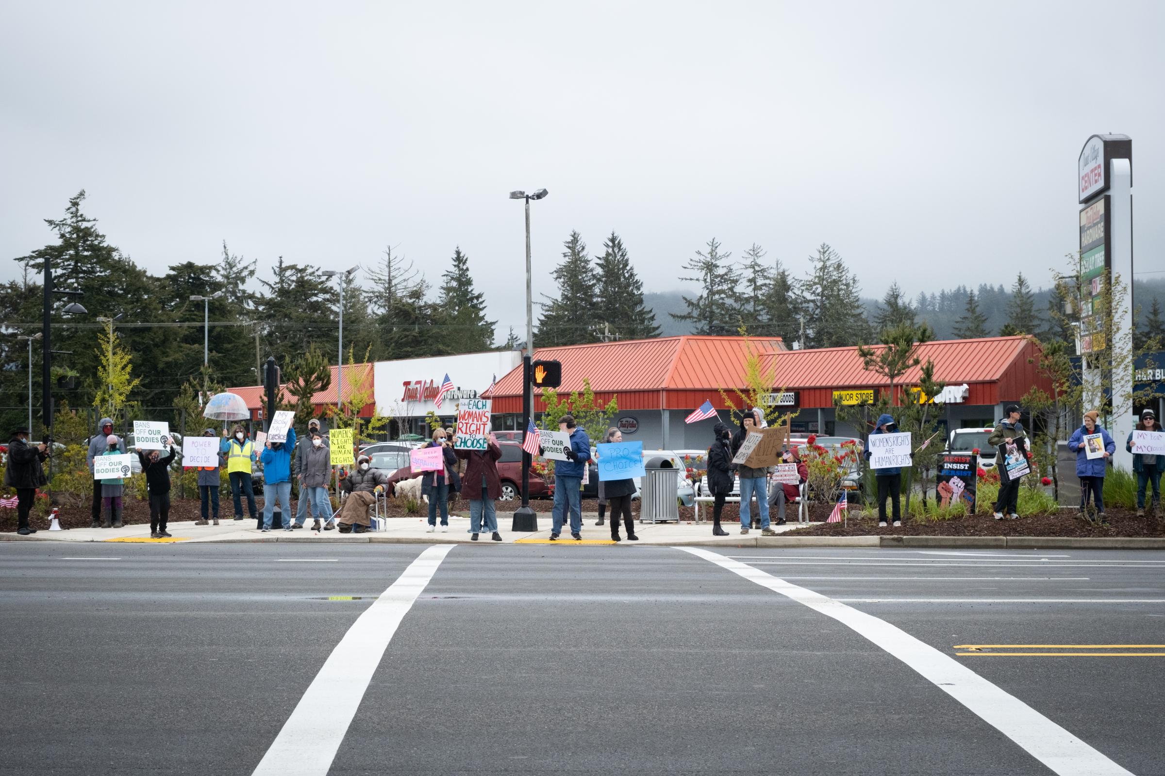 Bans Off Our Bodies Rally Florence Oregon - People gathered at Highways 101 and 126 for Band Off Our Bodies protest, Florence Oregon, May 14,...