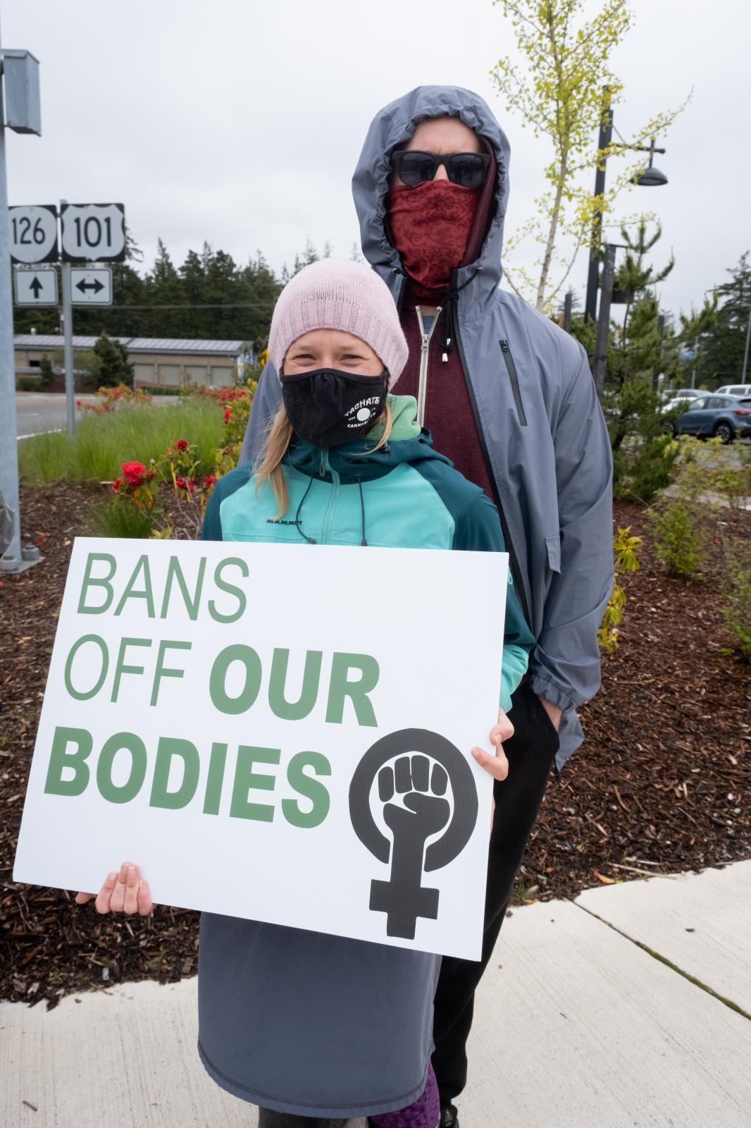 Bans Off Our Bodies Rally Florence Oregon - Couple with sign, Bans Off Our Bodies protest, Florence Oregon, May 14, 2022