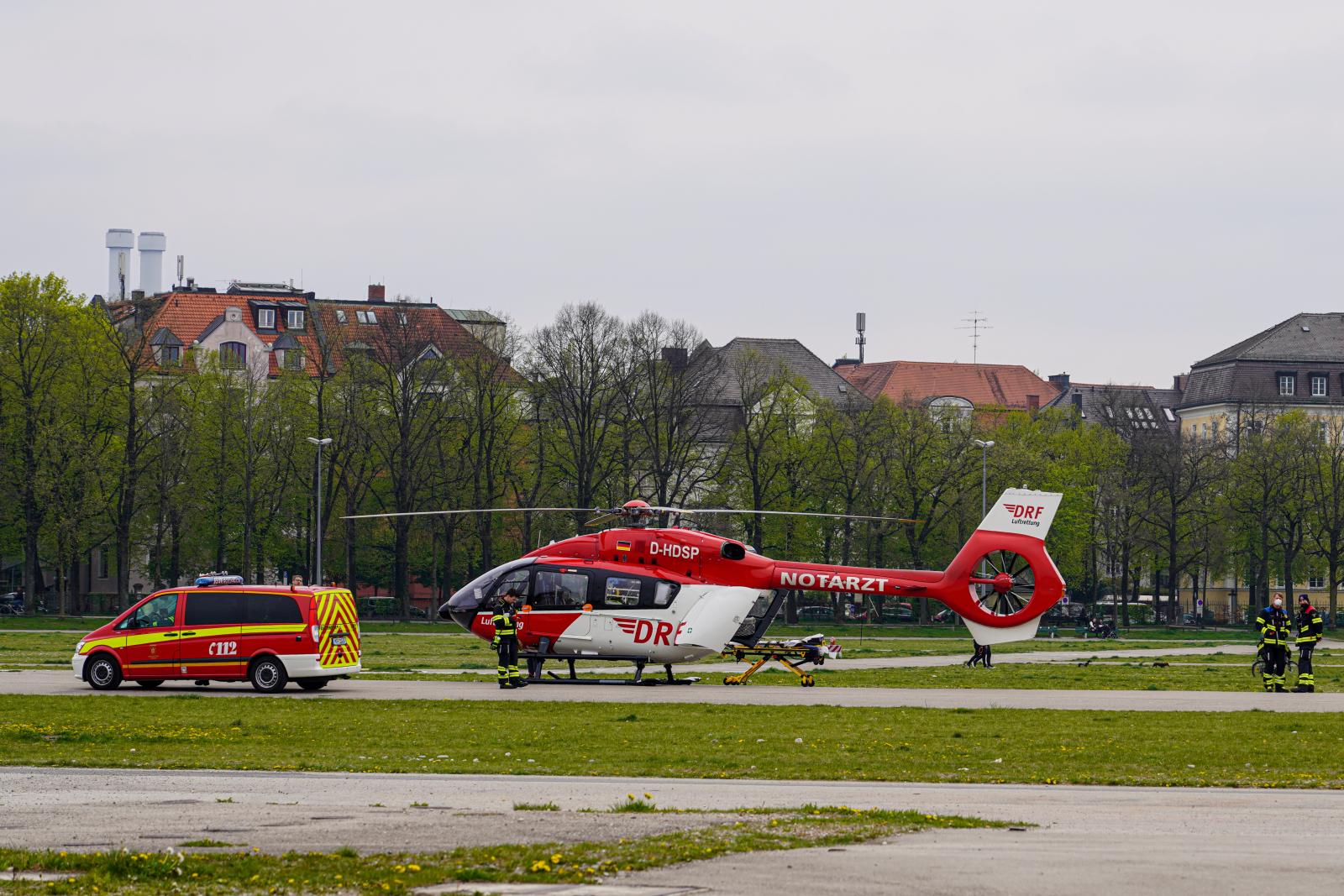 The rescue helicopter with a do...ical emergency. Munich, Germany