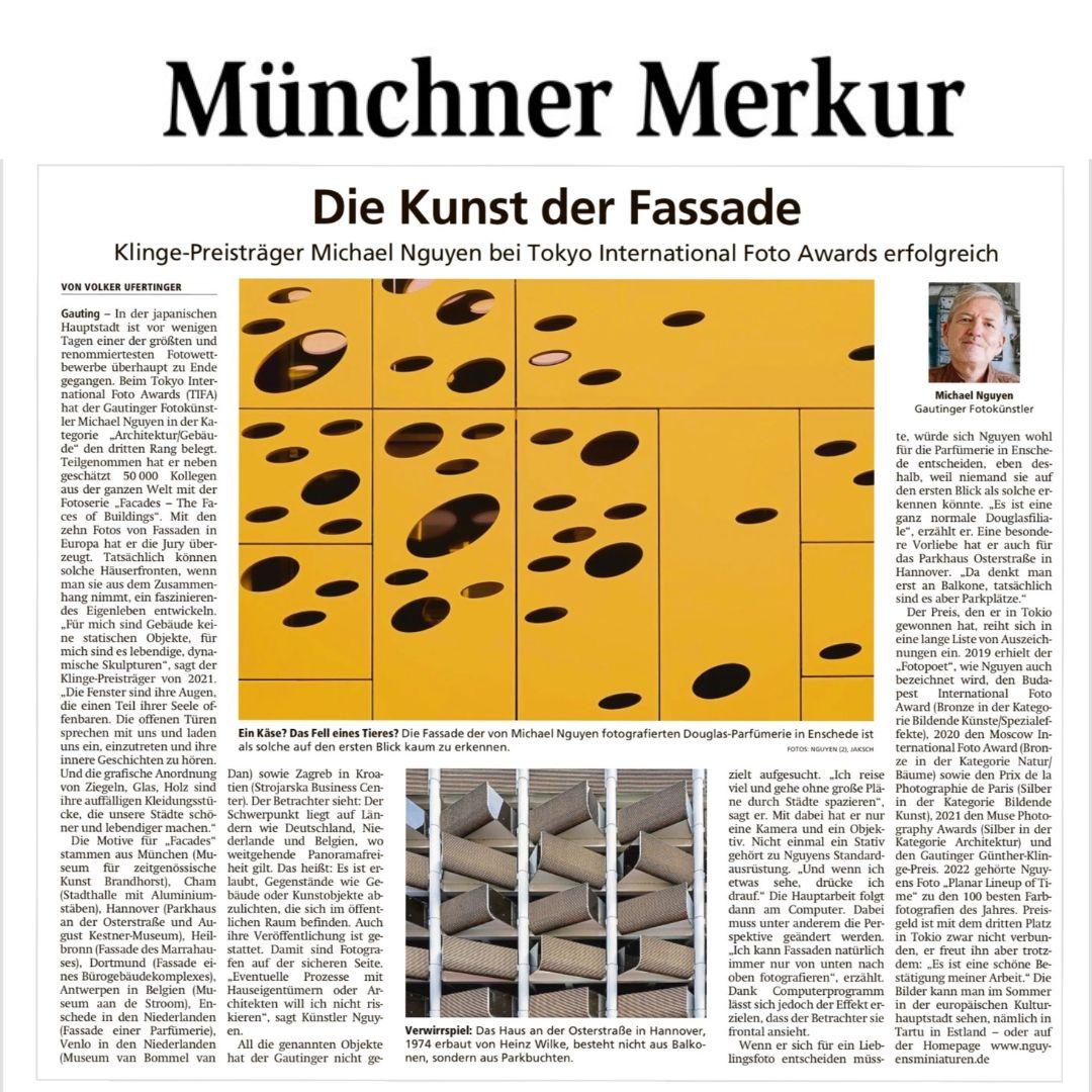 Article in Munichs Daily Newspaper Münchner Merkur about Michael Nguyen’s Facade photographs