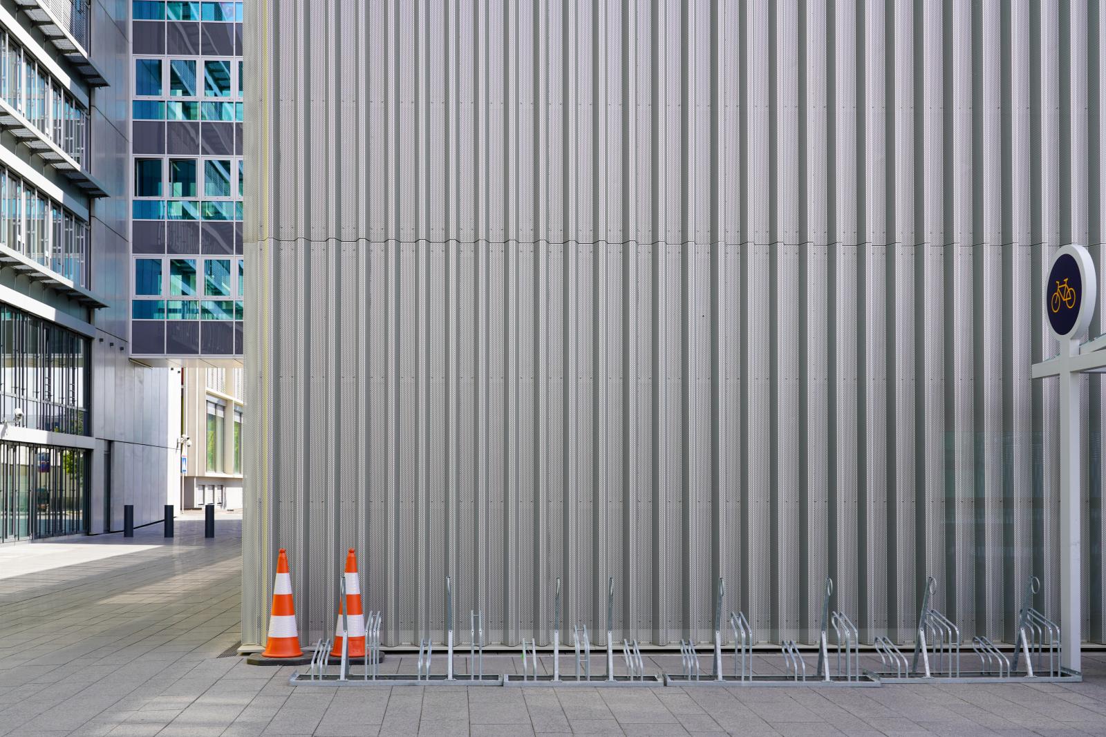 Gleaming Metal: A Row of Bicycles Racks