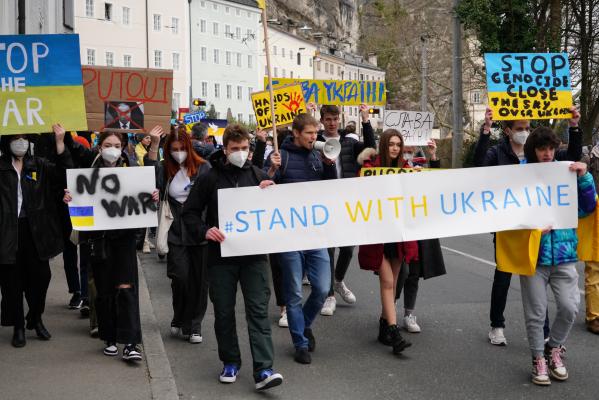 Demonstration in Salzburg, Austria against the Invasion of Russian Troops in Ukraine