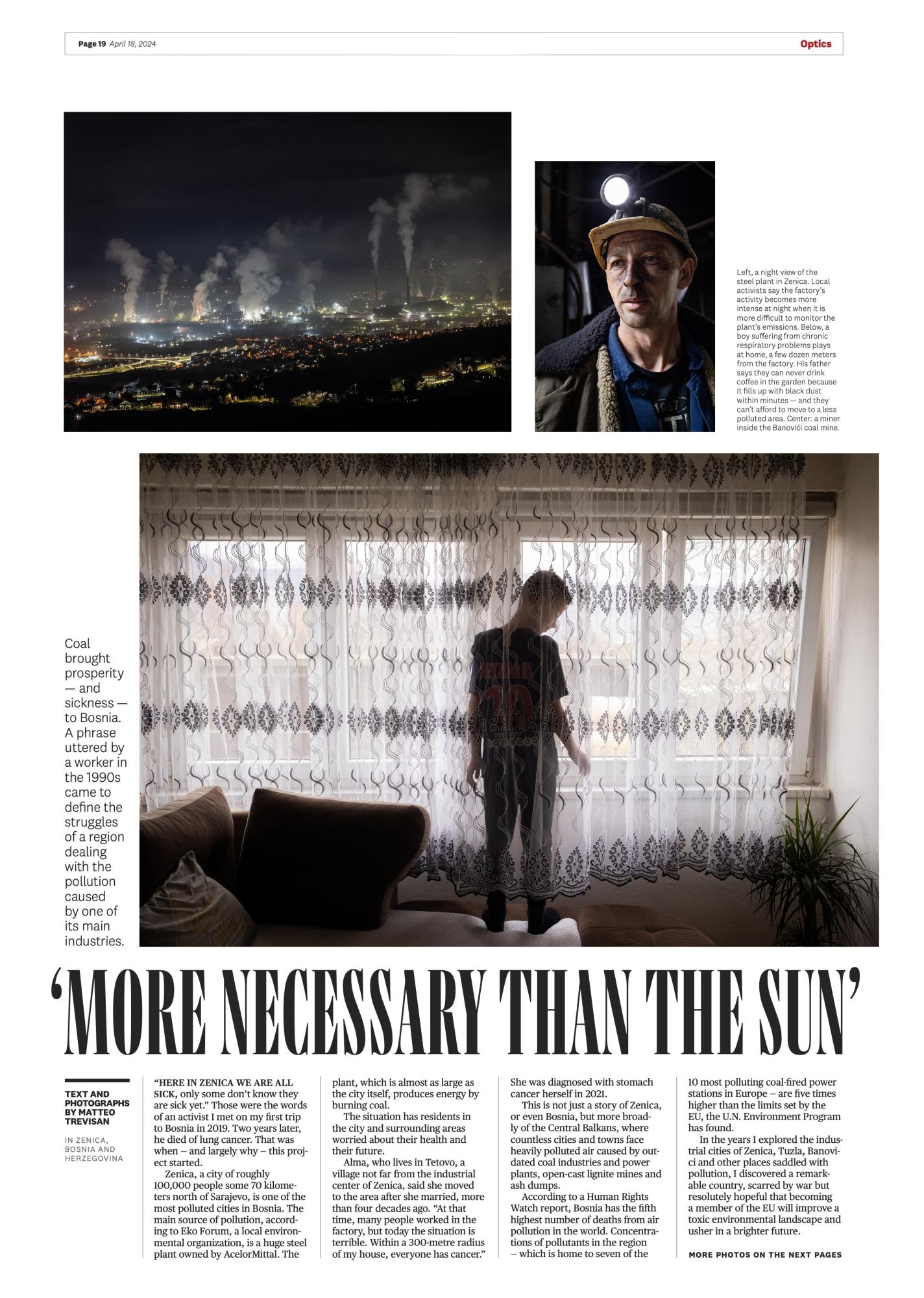 Publication of the project &#39;More necessary than the sun&#39; in the American megazine Politico, April 2024.