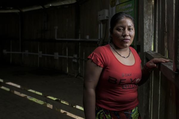 The violated territory, the isolation of the communities in Medio Atrato, Colombia - Portrait of an indigenous woman from the &Eacute;mbera dobida people in the community of...