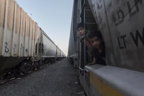 The tortuous journey, the migration through America - The little children Abraham and Mauricio are on the freight train that will take them to the...