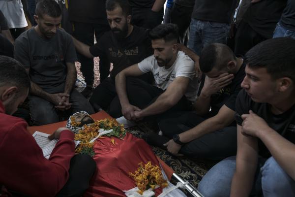 Funeral in West Bank - Friends and family during the funeral of Ibrahim Zayad, who was 29 years old and who died in the...