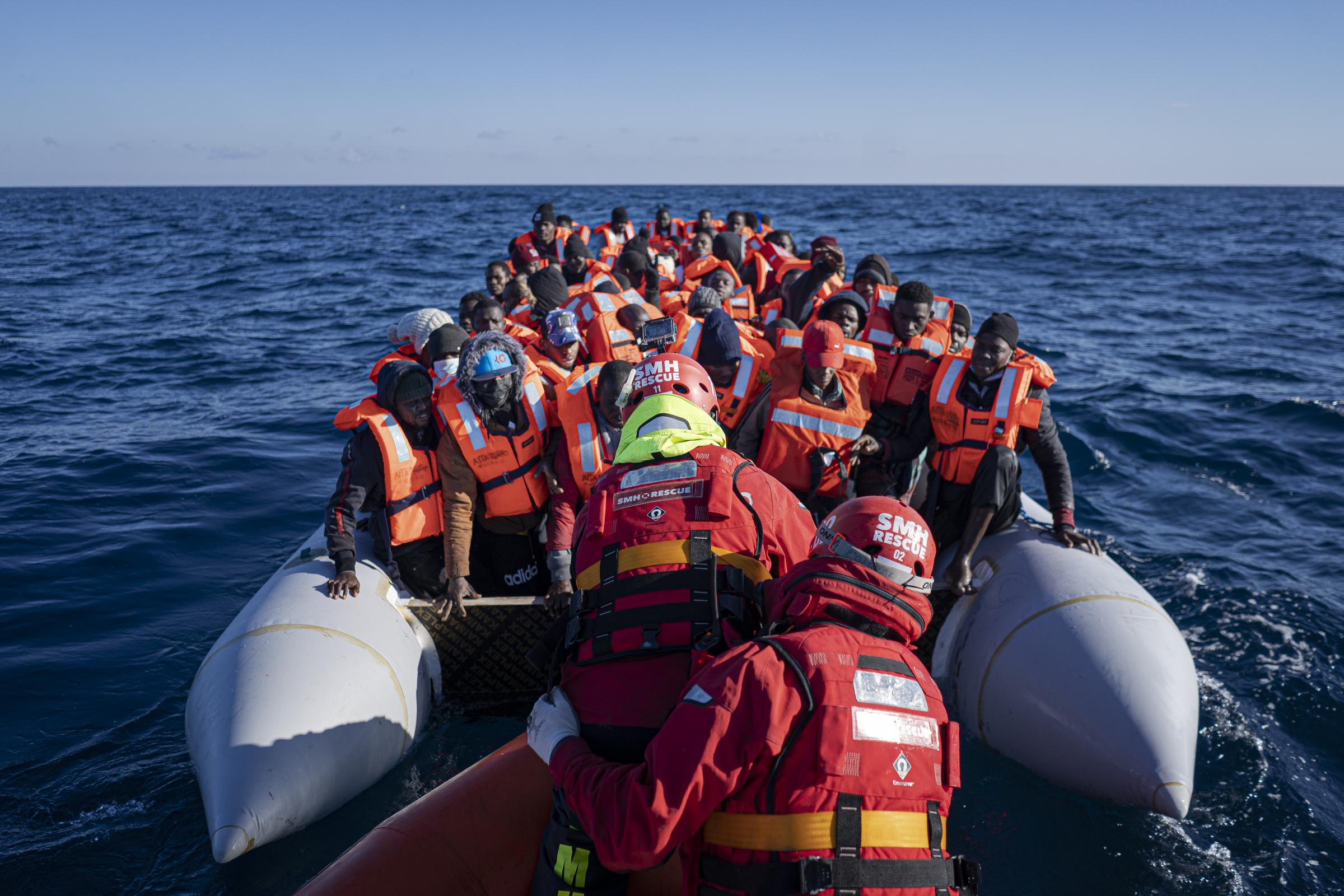 The 7th mission -  105 people are travelling in the rubber dinghy from...