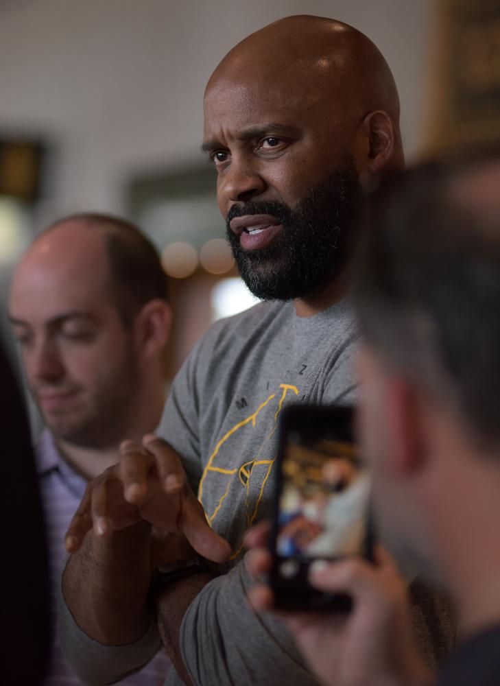 Image from Singles - Coach Cuonzo Martin answers questions from the media on...