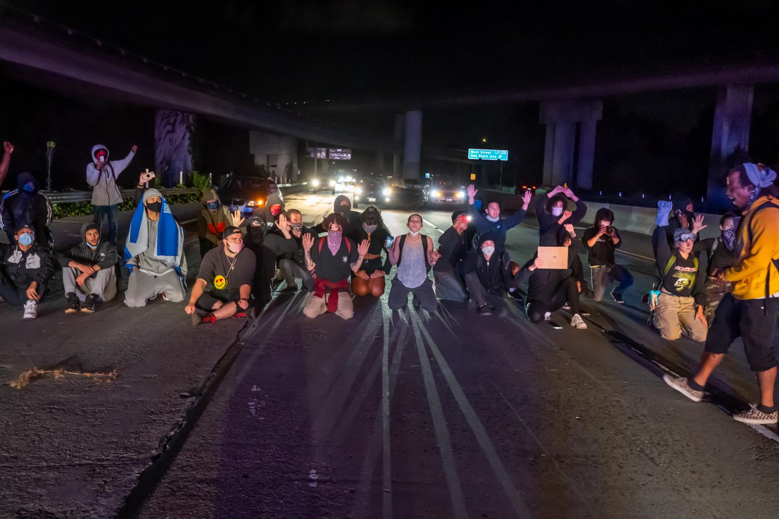 A group of BLM protesters block...Calif. on Monday, June 1, 2020.