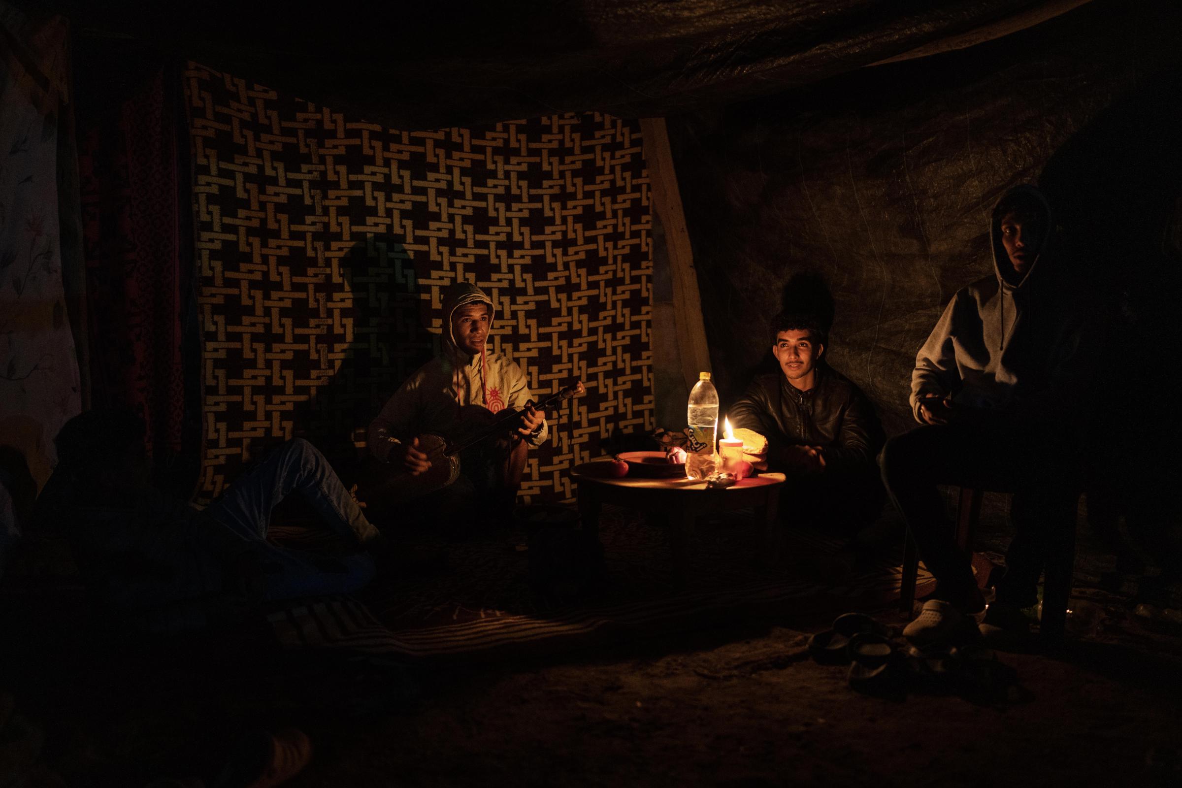 Morocco Earthquake - Mohamed Said plays the ‘Guembri’ for his...