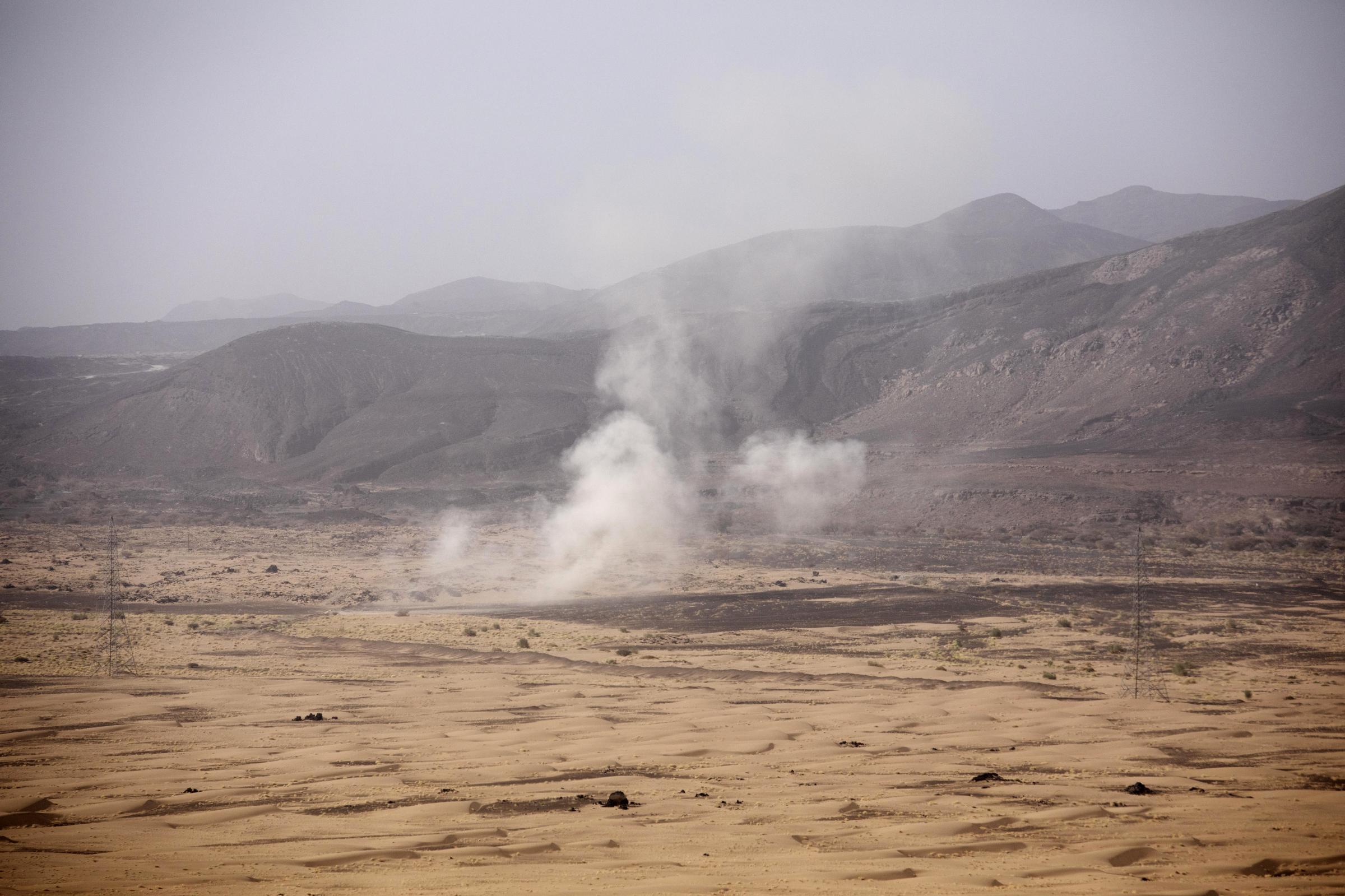Battle for key city Marib intensifies -  Smoke rises from a Houthi missile attack near the...