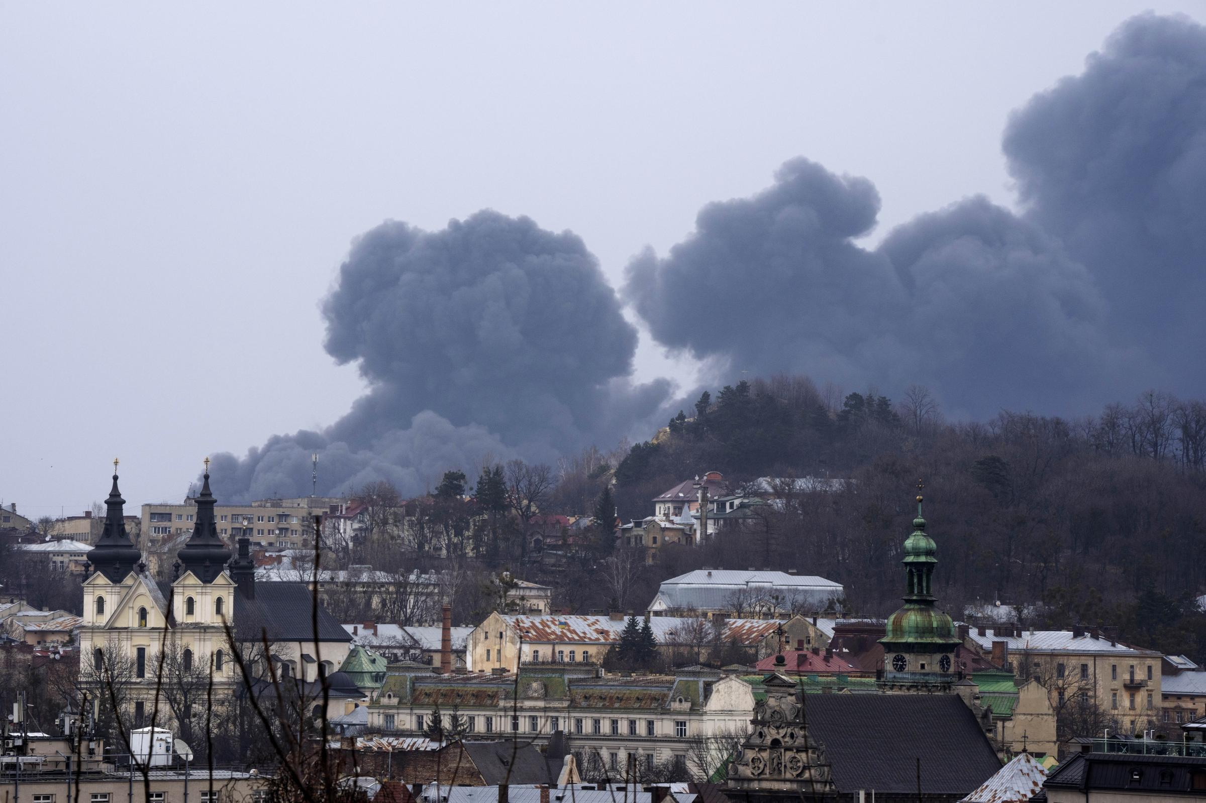  Russian rockets struck the western Ukrainian city of Lviv on March 26, 2022 as President Joe Biden visited neighboring Poland. 
