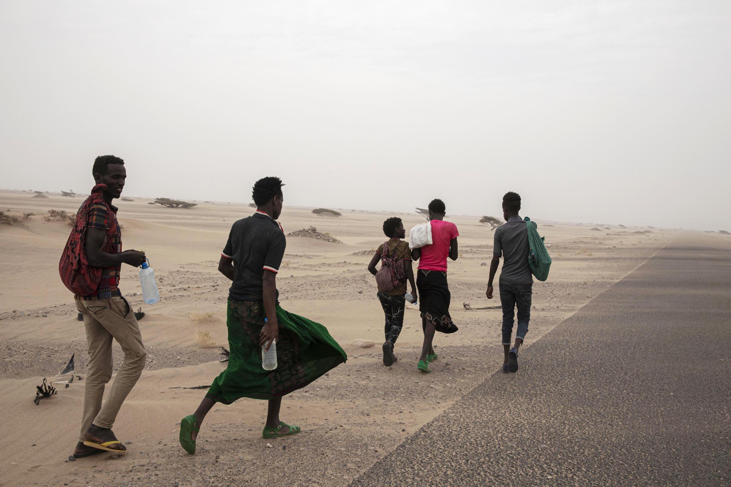 Migrants endure sea crossing to Yemen and disembark in hell -  Lahj, Yemen. 