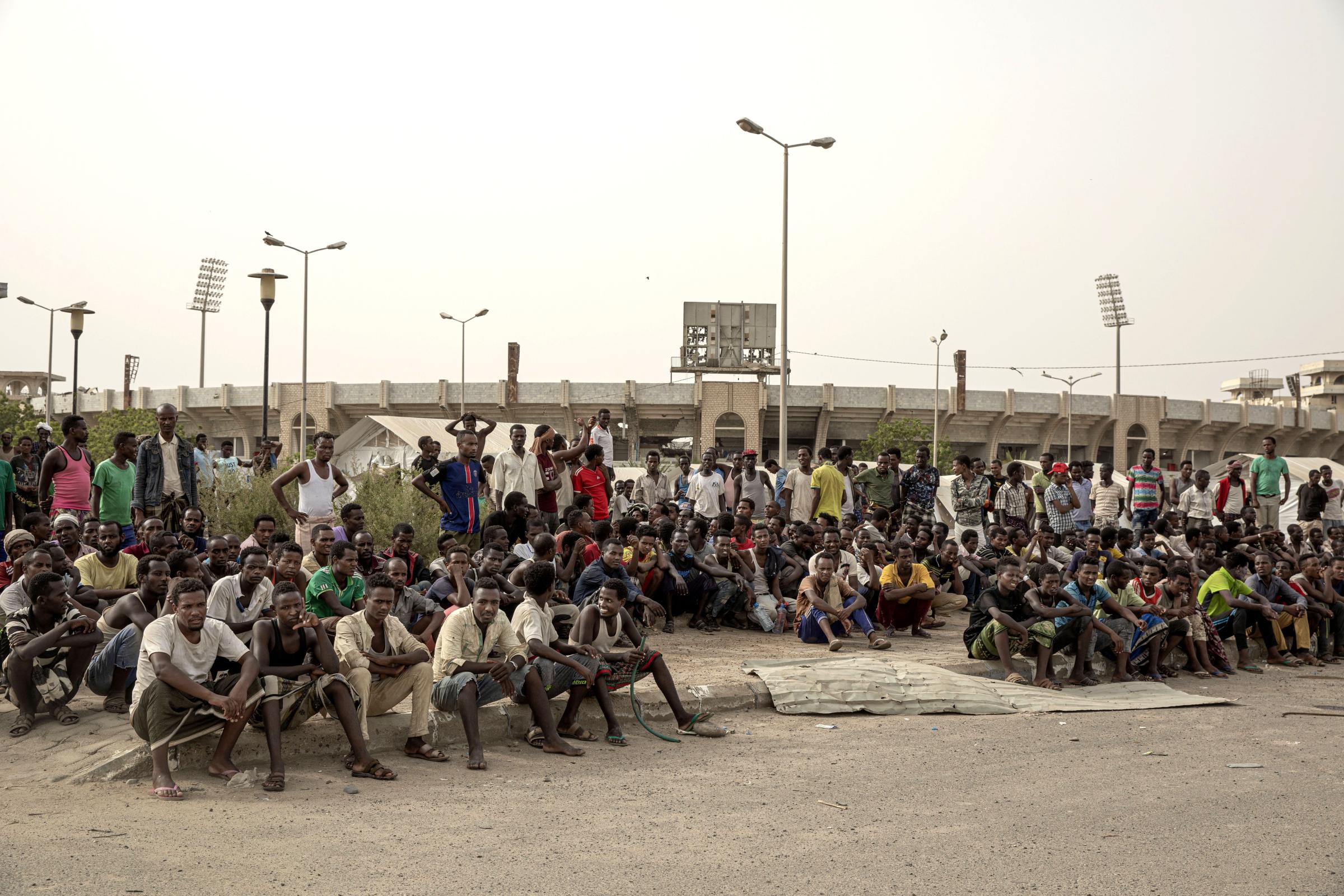 Migrants endure sea crossing to Yemen and disembark in hell -  22nd May Soccer Stadium, Aden. 