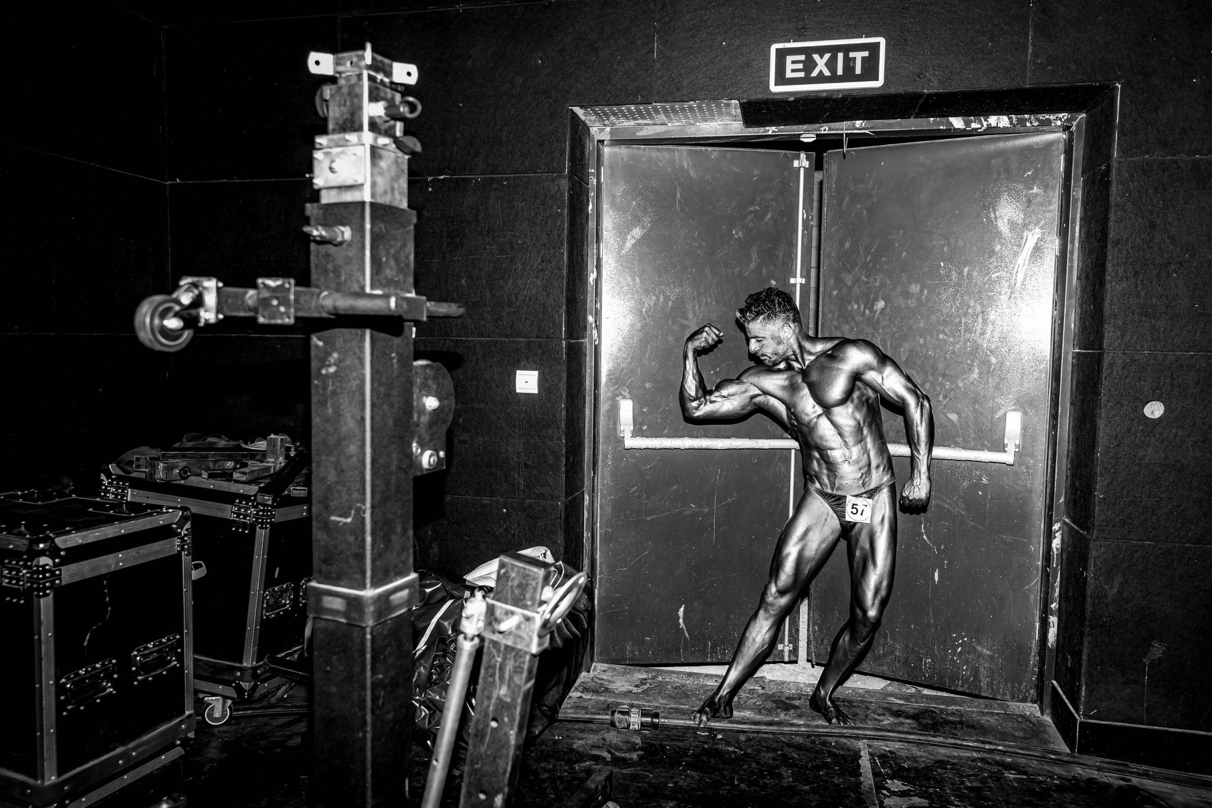 Backstage -  Gholam is one of the older athletes in bodybuilding...